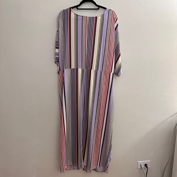 Evri 3X Multi-Color Striped Midi Dress Empire Waist Flirty Short Sleeve Wedding - Picture 4 of 8